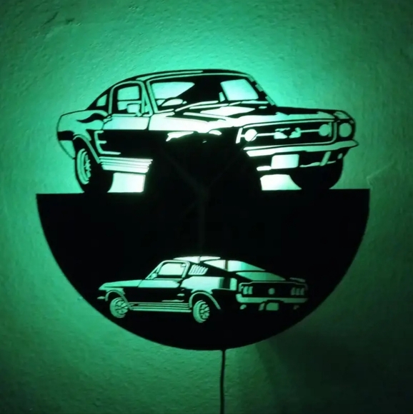 New Mustang Vinyl Record neon remote control 7 color 12" wall clock - Picture 2 of 11